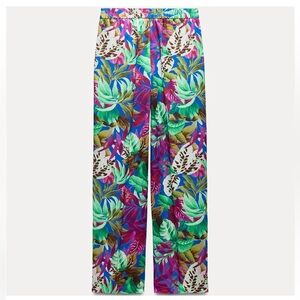 Zara Tropical  Leaf Print Satin Pants